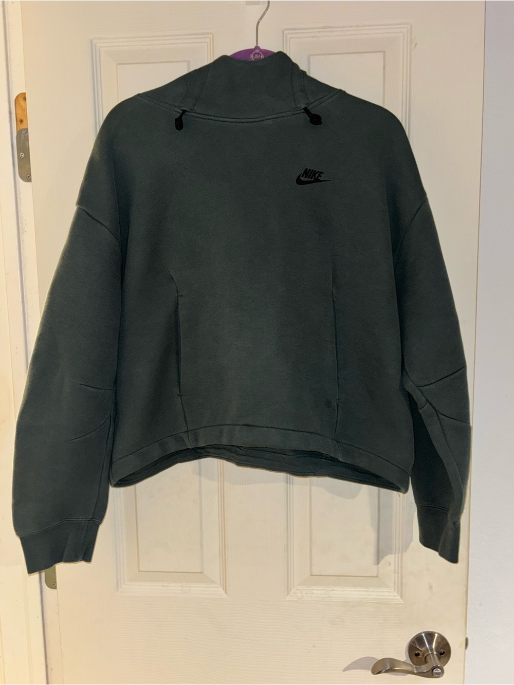Nike Women's Cropped Pullover Hoodie in Forest Green with Black Logo